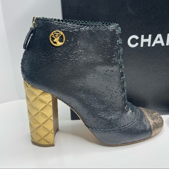 CHANEL Fantasy Short Boots Black & Gold Size 39 - Picture 3 of 16